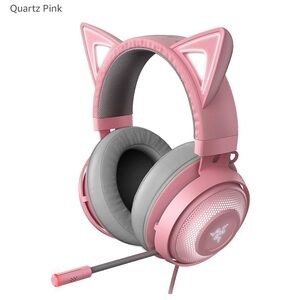 Pink Cat Ear Headset and Keyboard Set